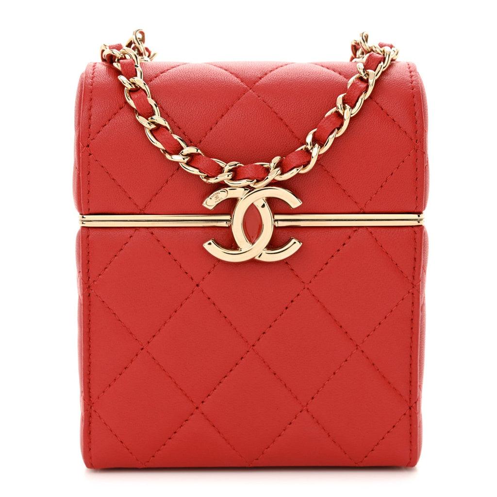Lambskin Quilted Small Box With Chain Red