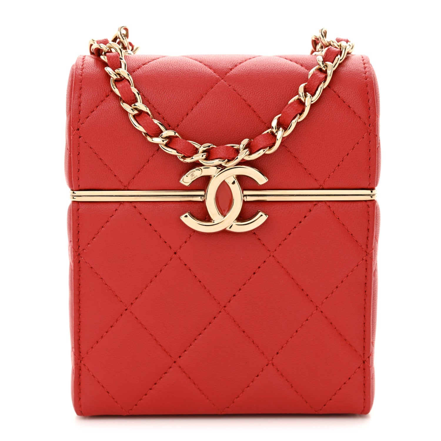 Lambskin Quilted Small Box With Chain Red