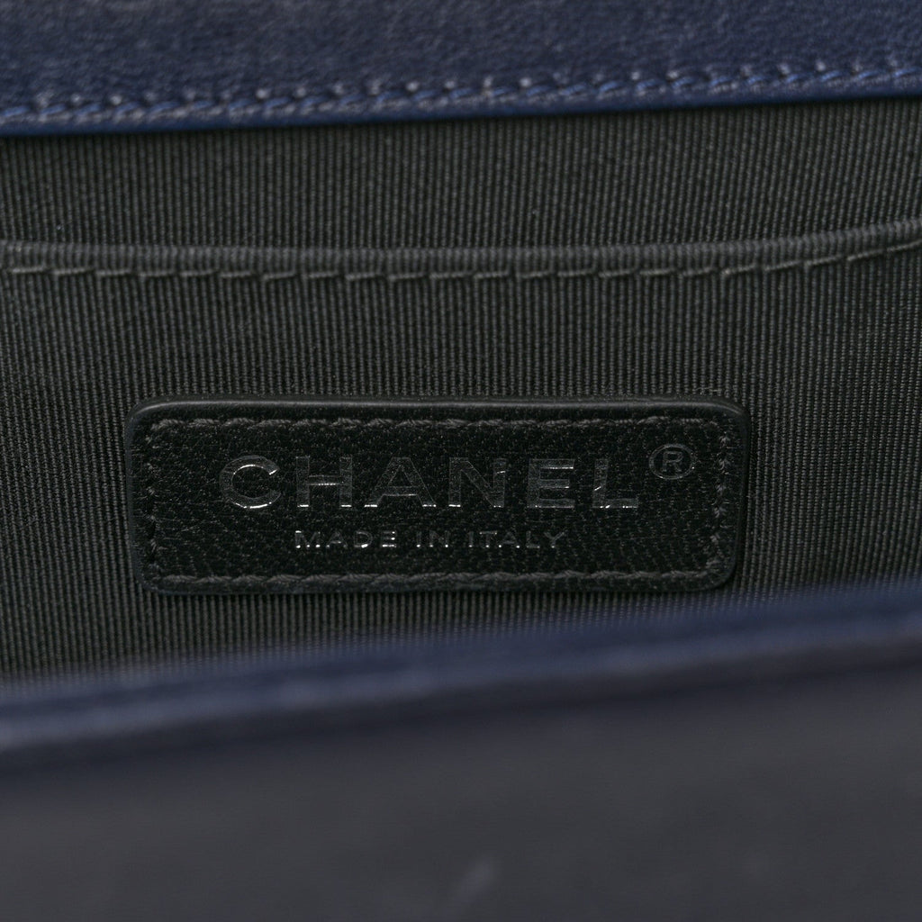 Calfskin Medium Bi-Color Boy Flap Black Dark Navy