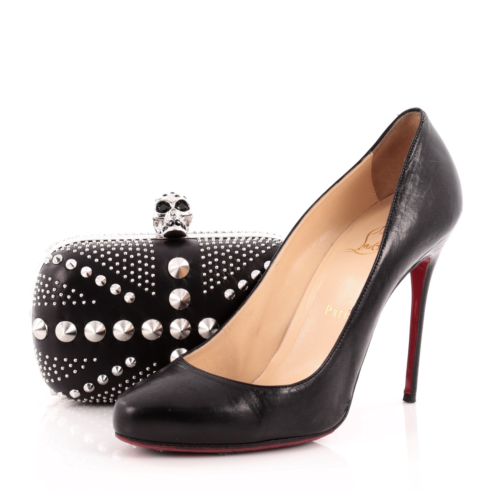 Britannia Skull Box Clutch Studded Leather Small
