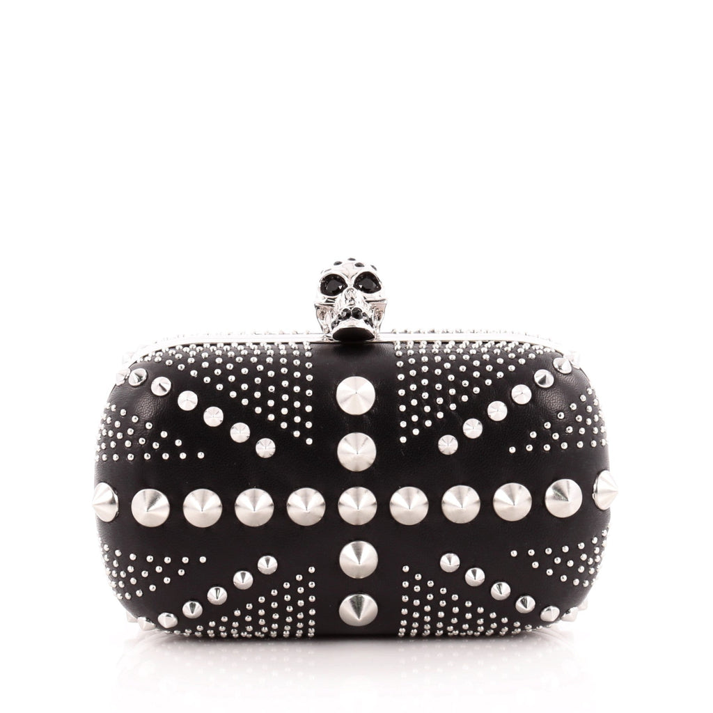 Britannia Skull Box Clutch Studded Leather Small