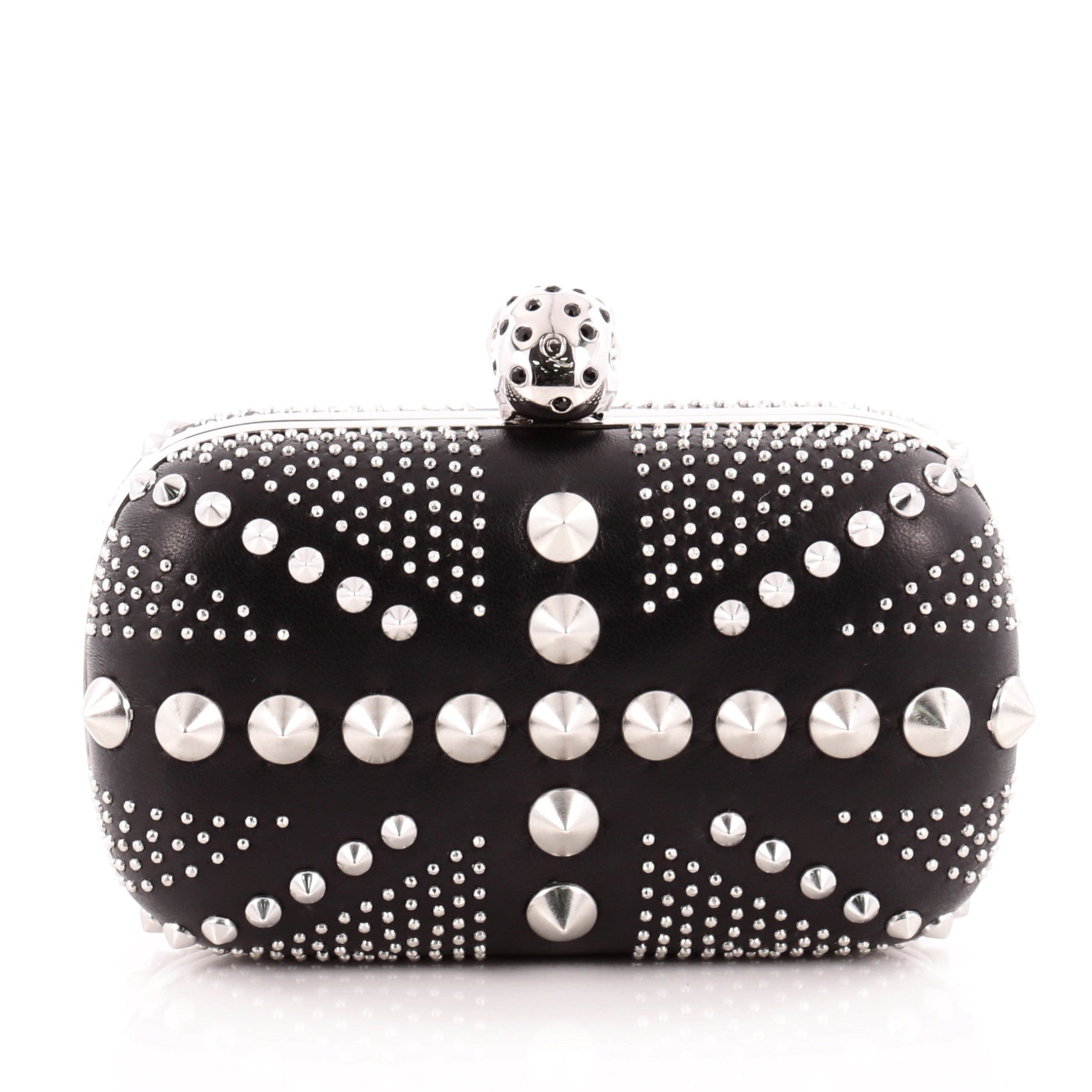Britannia Skull Box Clutch Studded Leather Small
