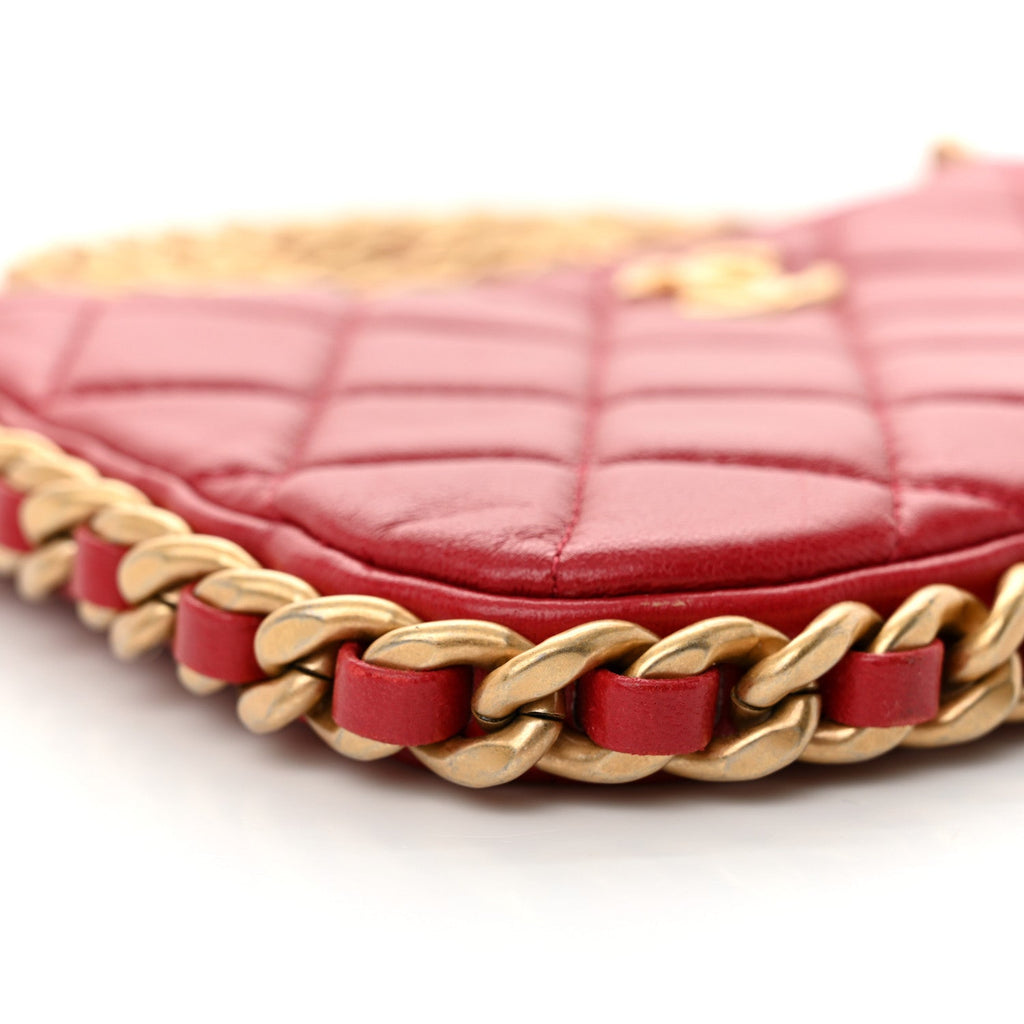 Shiny Crumpled Lambskin Quilted Trendy Chain Around Hobo Red
