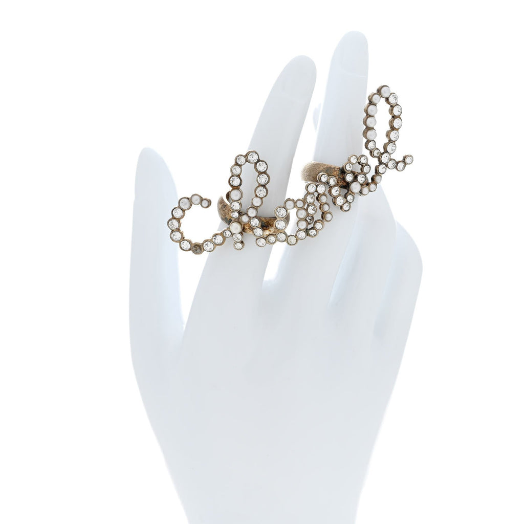 Crystal Pearl Cha-Nel Rings Set Gold