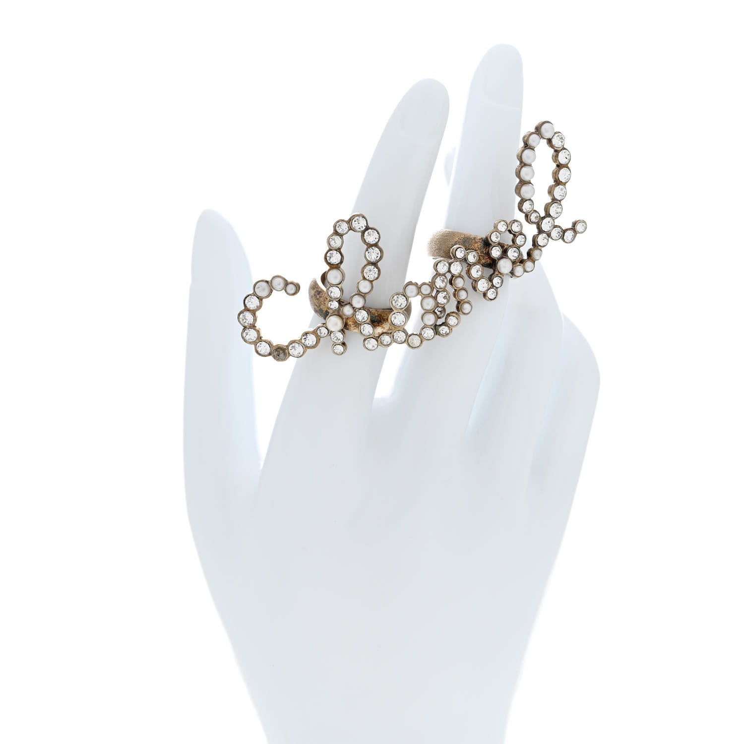 Crystal Pearl Cha-Nel Rings Set Gold