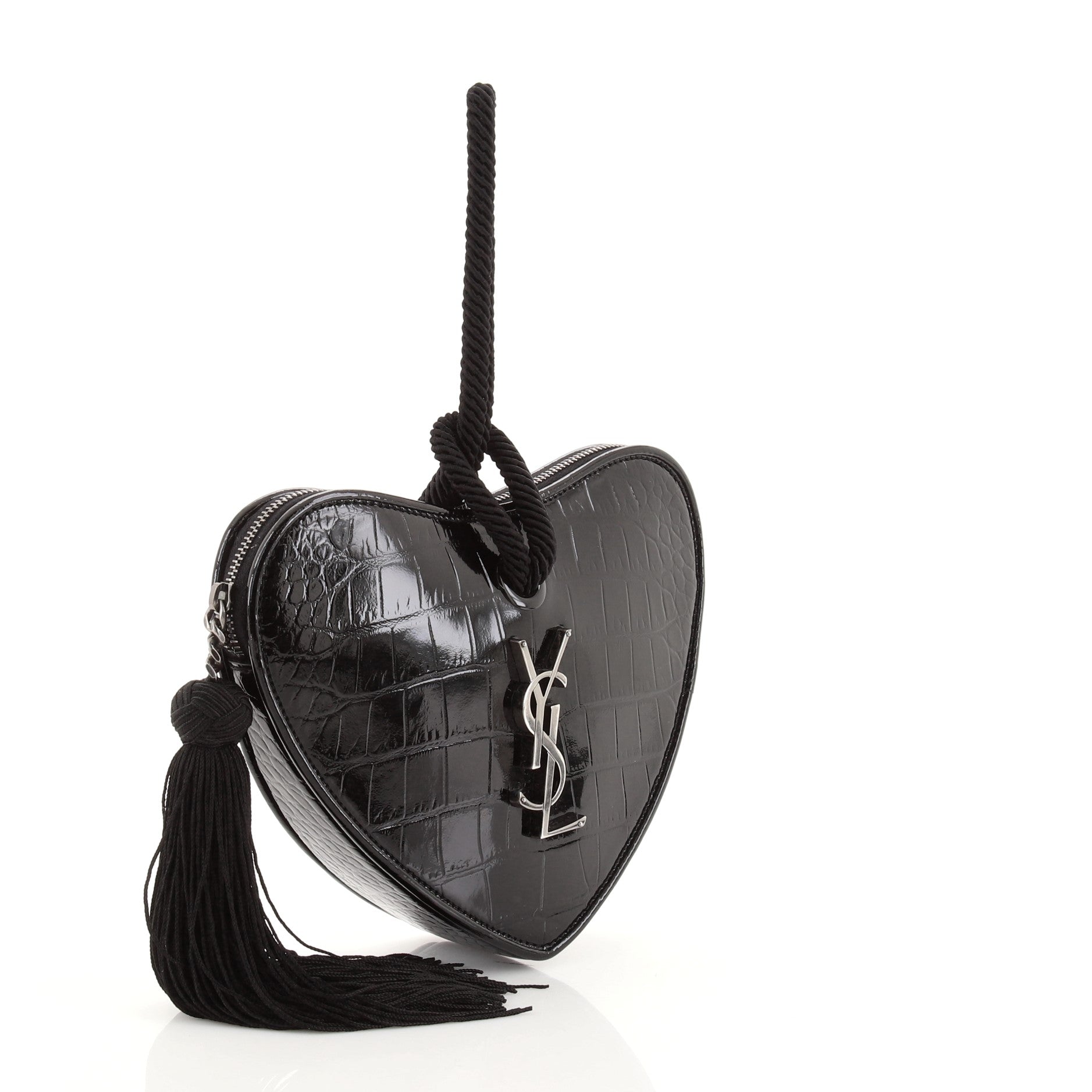 Heart Tassel Clutch Crocodile Embossed Leather