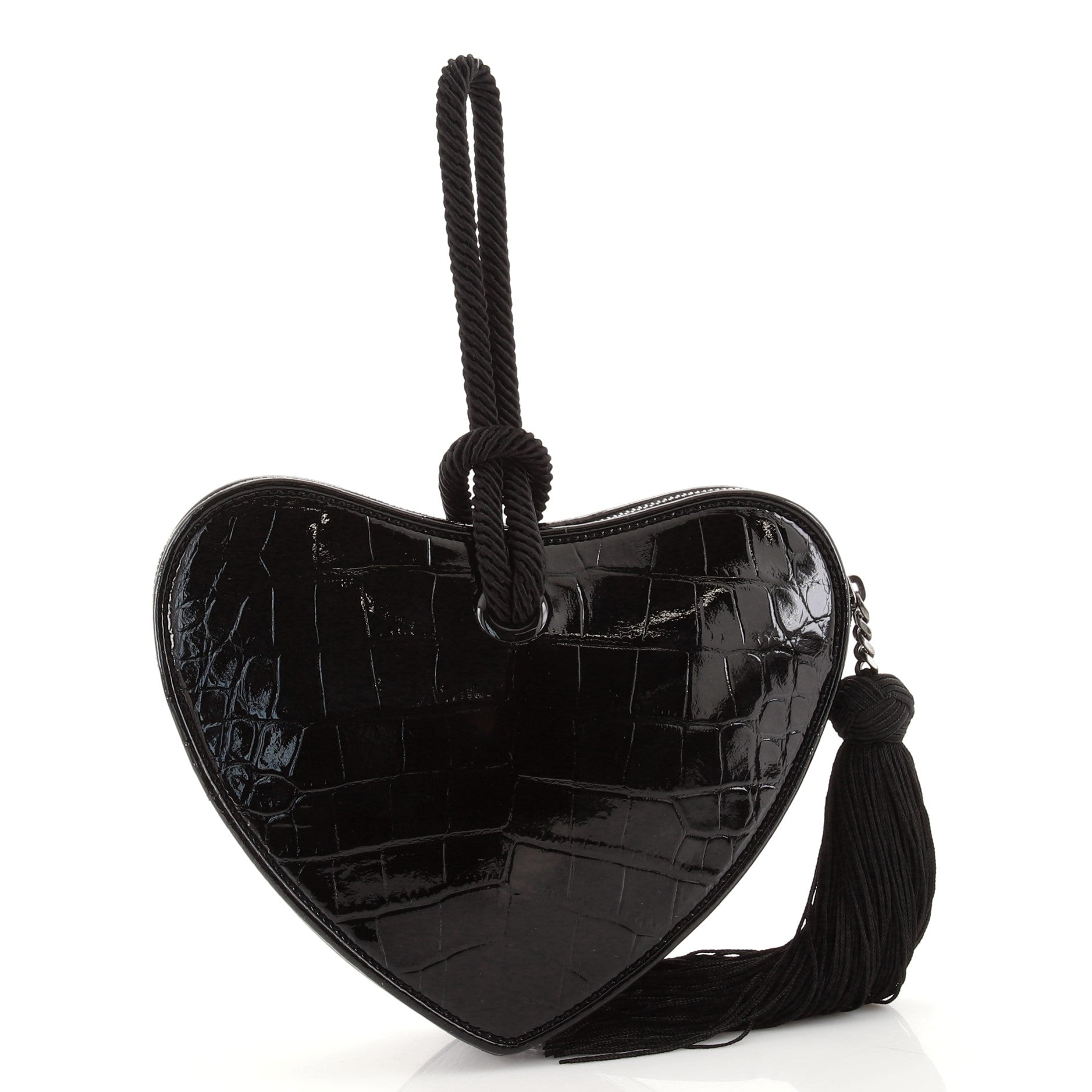 Heart Tassel Clutch Crocodile Embossed Leather