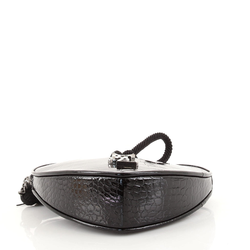 Heart Tassel Clutch Crocodile Embossed Leather