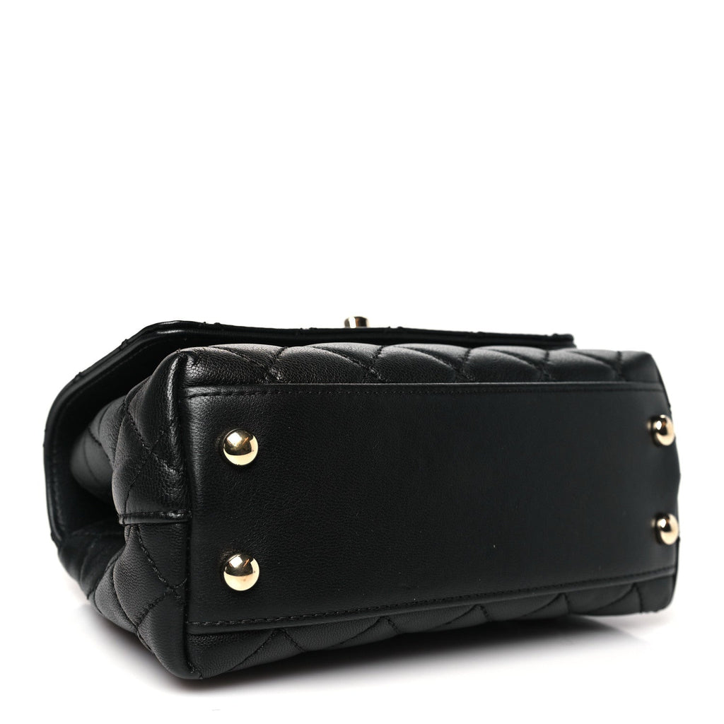 Goatskin Quilted Rainbow Extra Mini Coco Handle Flap Black