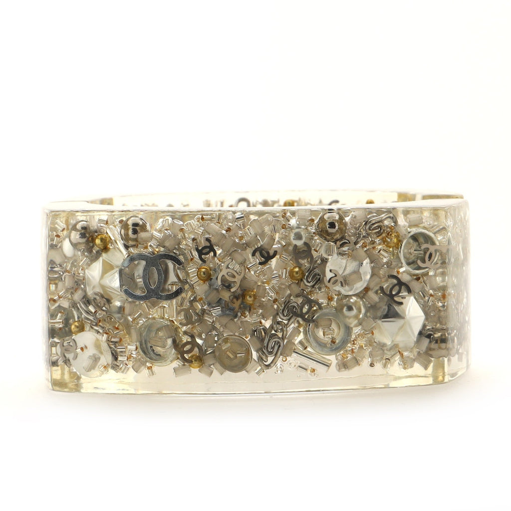 CC Square Cuff Bracelet Embellished Clear Resin Wide