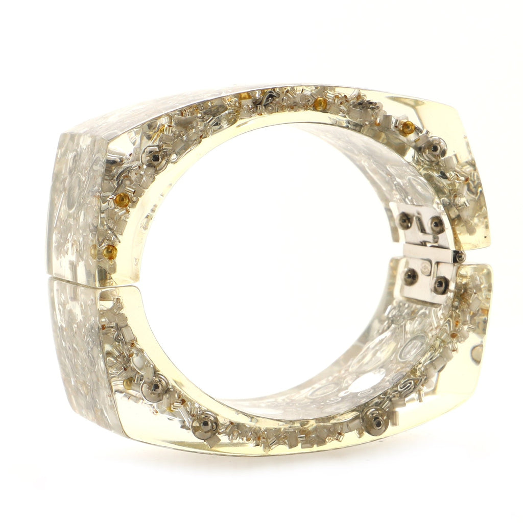 CC Square Cuff Bracelet Embellished Clear Resin Wide
