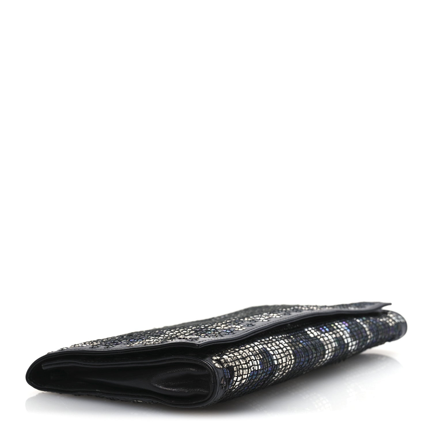 Calfskin Studded Evening Clutch  Black Silver