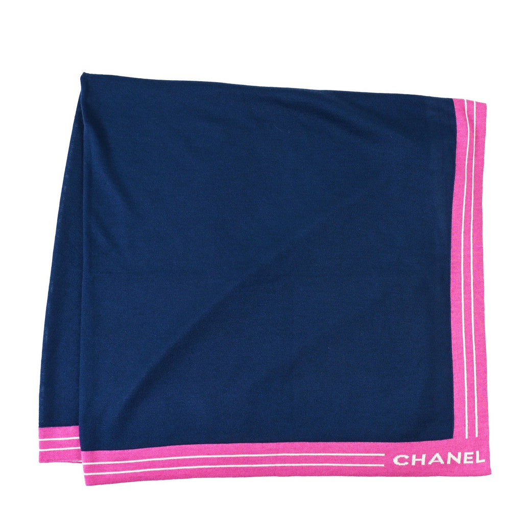 Cashmere Silk Cotton Knit CC Scarf Blue Pink White