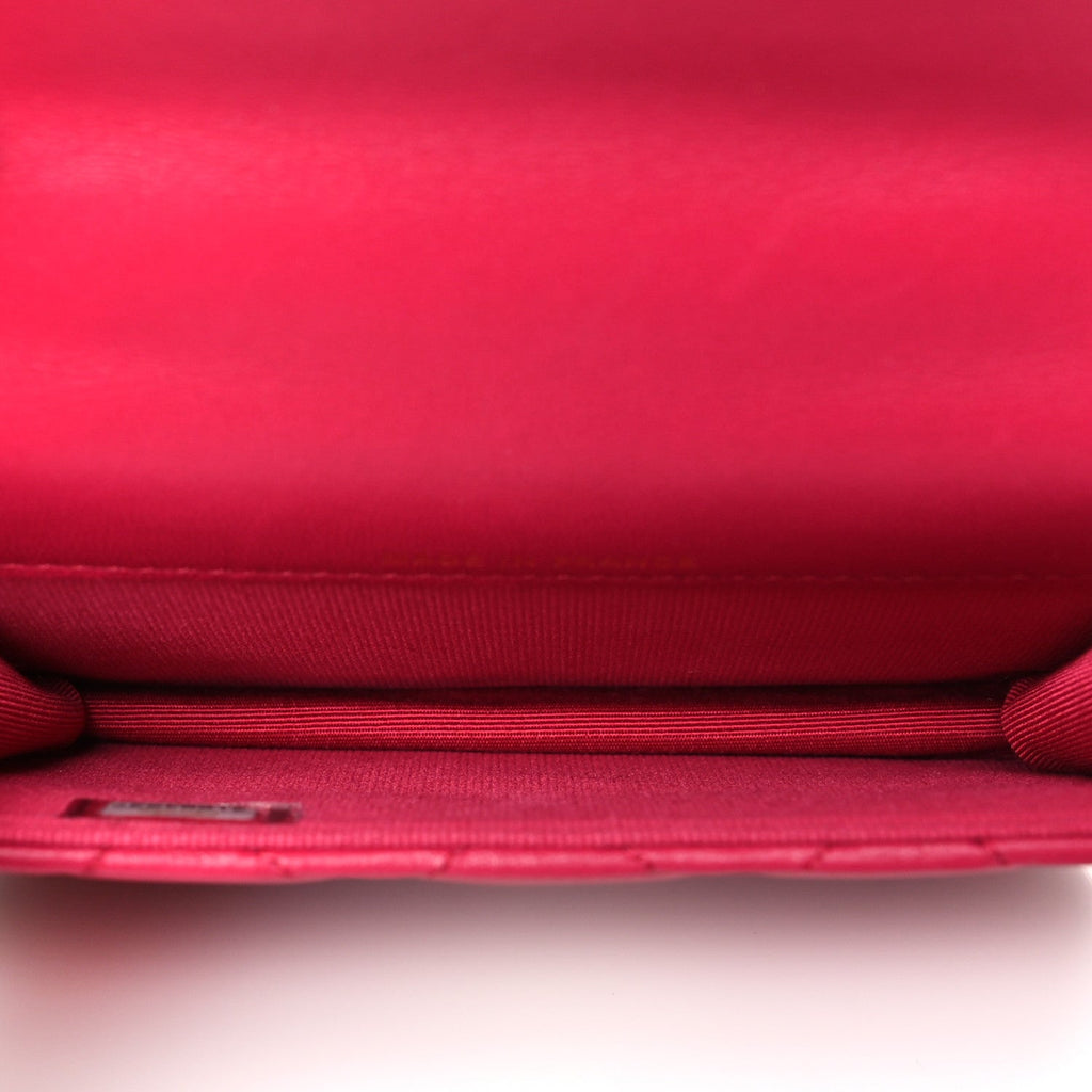 Lambskin Quilted Top Handle Flap Coin Purse With Chain Dark Pink