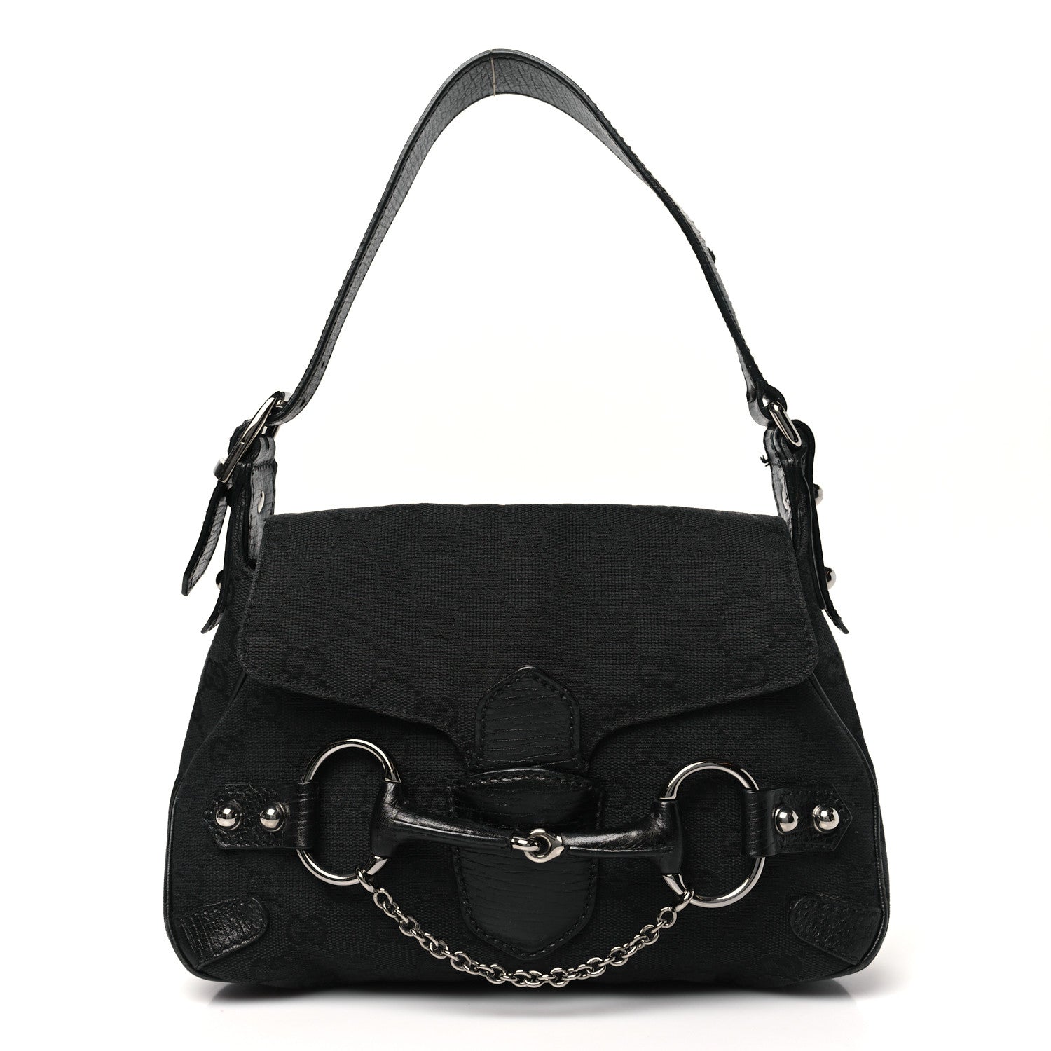 Monogram Horsebit Chain Flap Bag Black