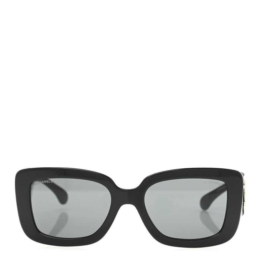 Acetate Calfskin Square Sunglasses 5473-Q Black