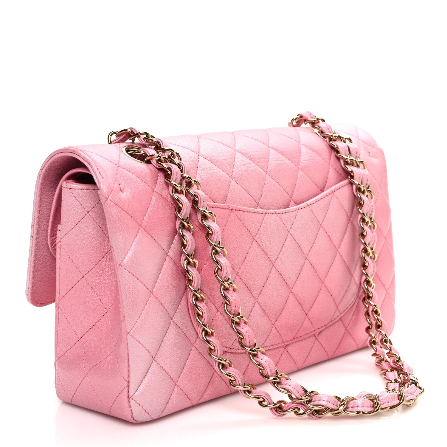 Metallic Goatskin Ombre Quilted Medium Double Flap Pink