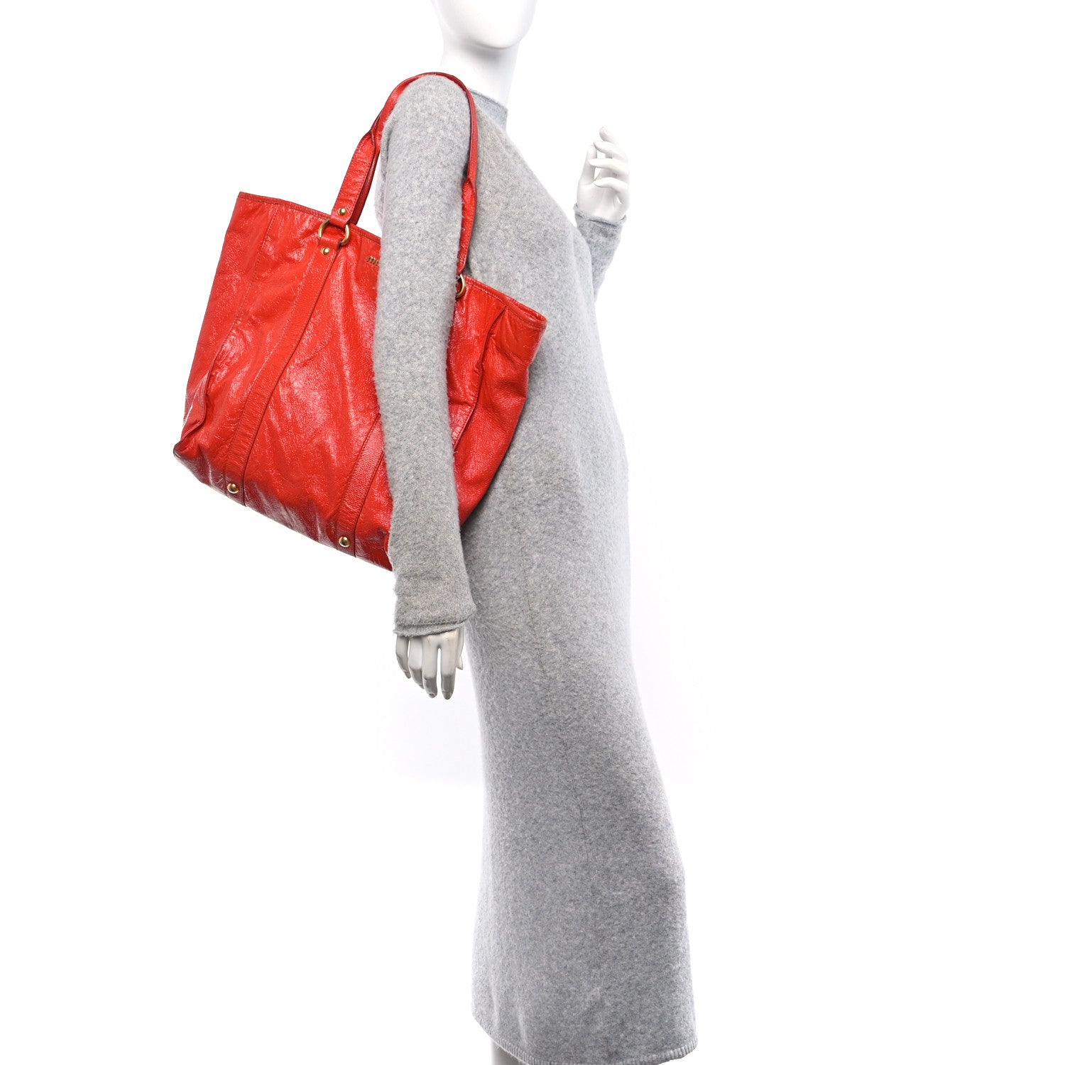Crinkle Patent Tote Rosso