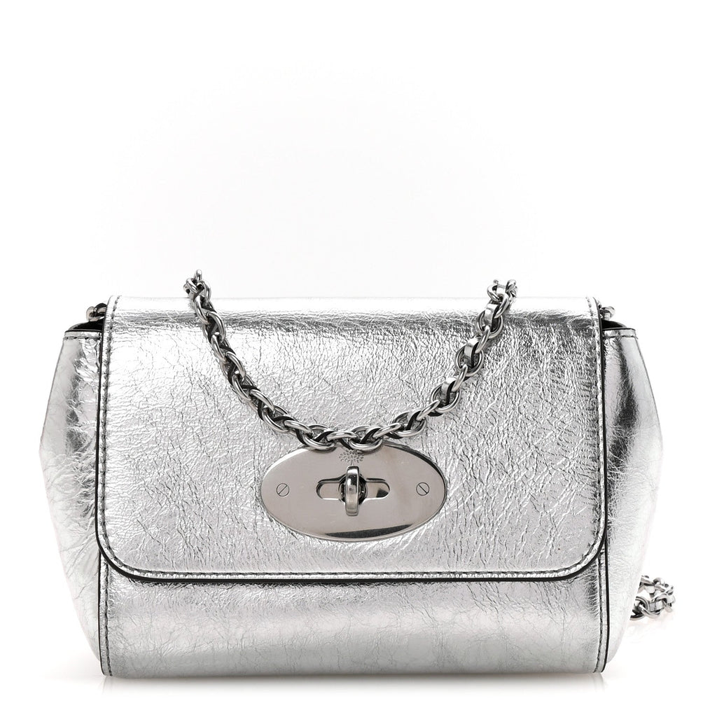 Metallic Crinkled Calfskin Mini Lily Silver