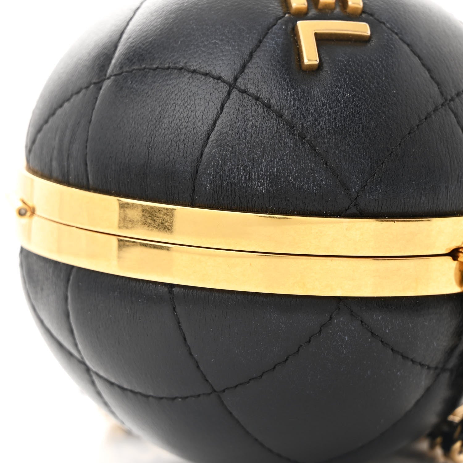Lambskin Quilted Sphere Minaudiere Chain Clutch Black