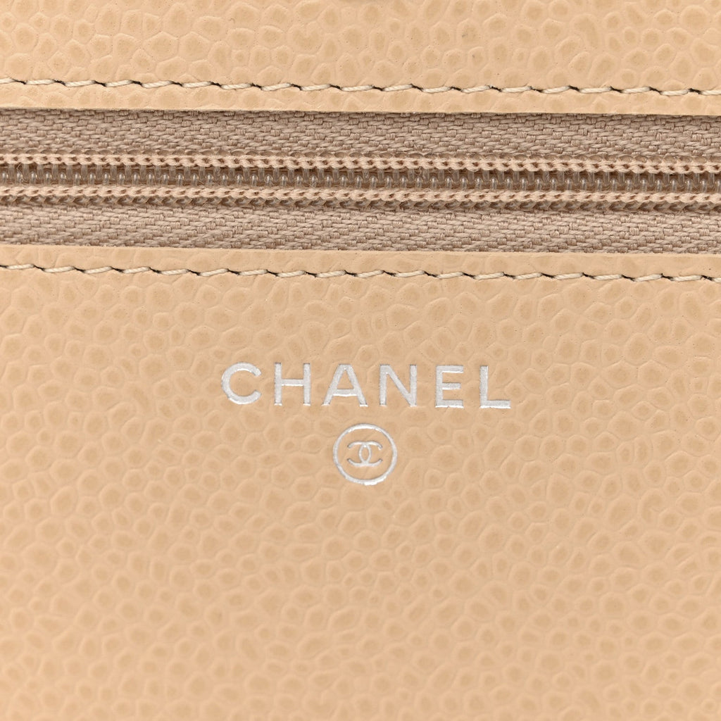 Caviar Quilted Wallet on Chain WOC Beige