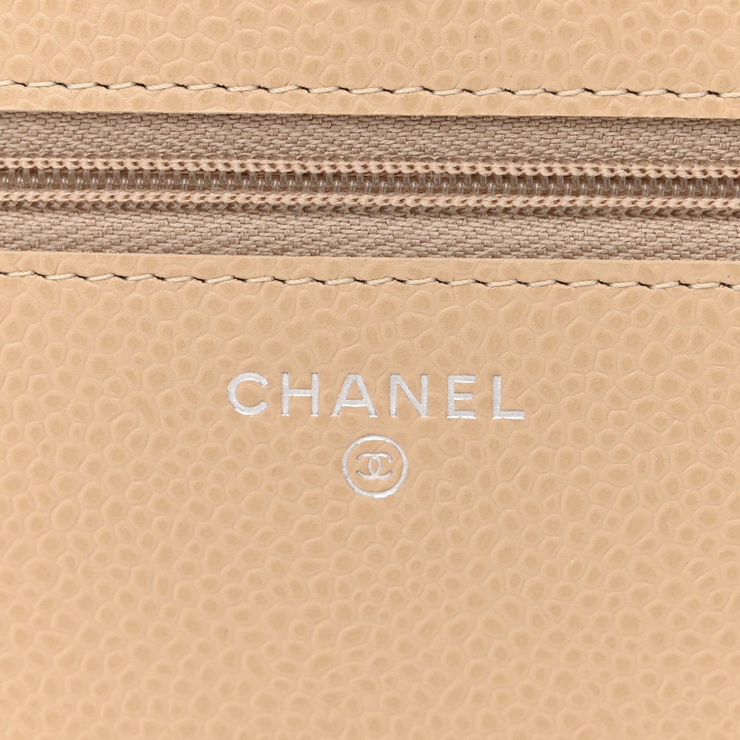Caviar Quilted Wallet on Chain WOC Beige