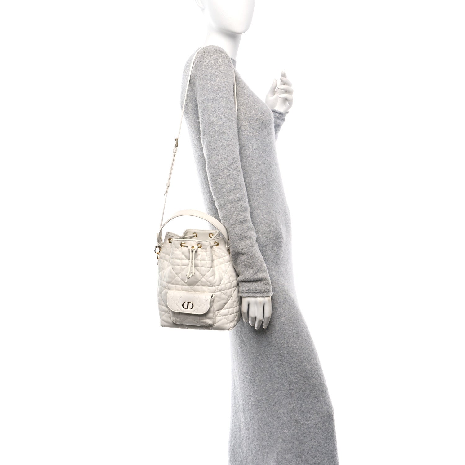 Lambskin Macrocannage Small Caro Bucket Bag Latte