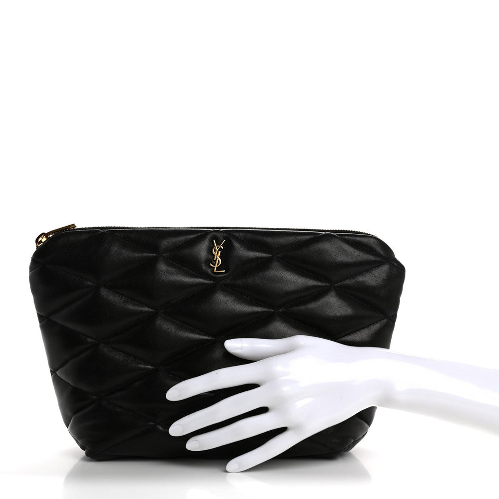 Lambskin Monogram Medium Sade Puffer Pouch Black