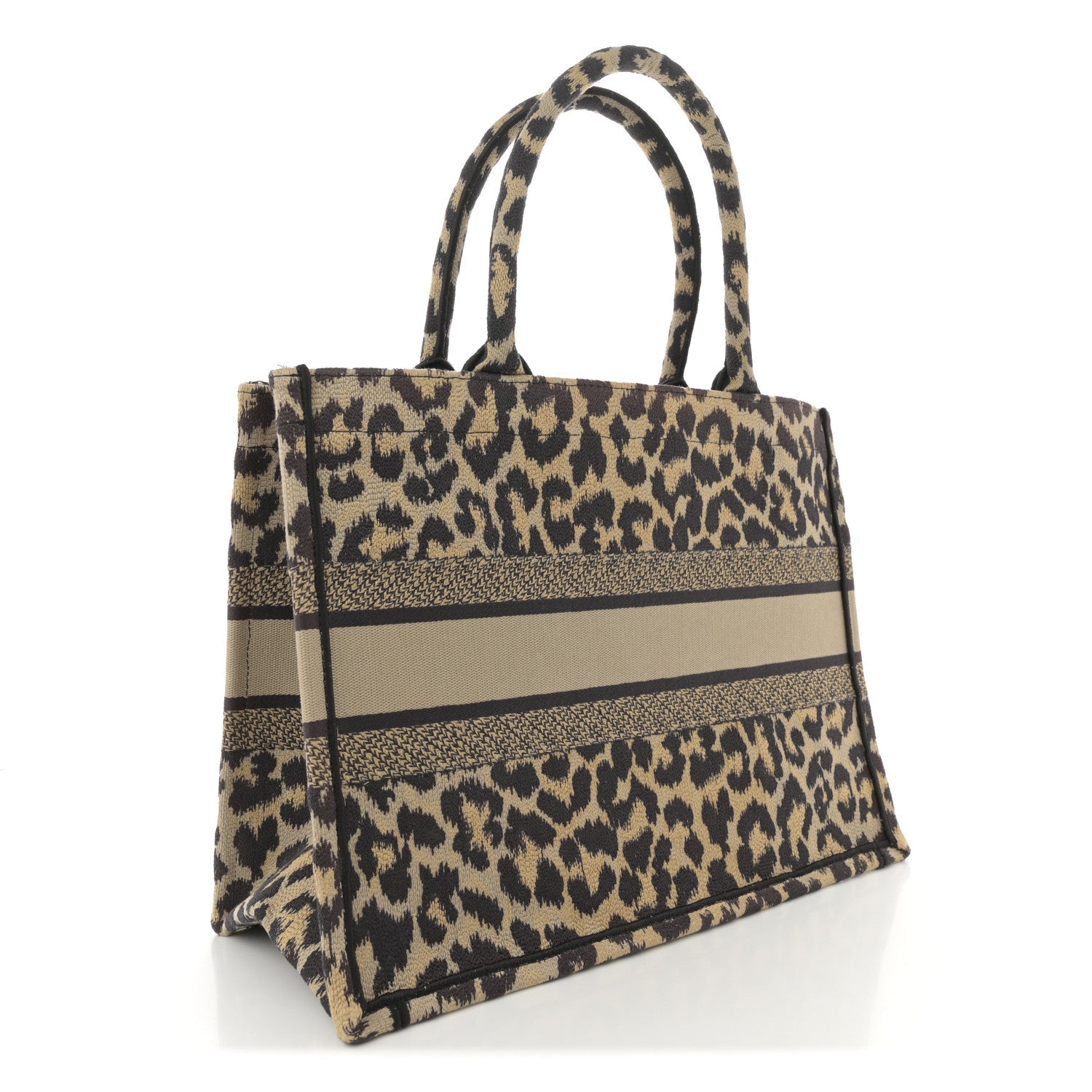 Canvas Mizza Embroidered Medium Leopard Book Tote Beige