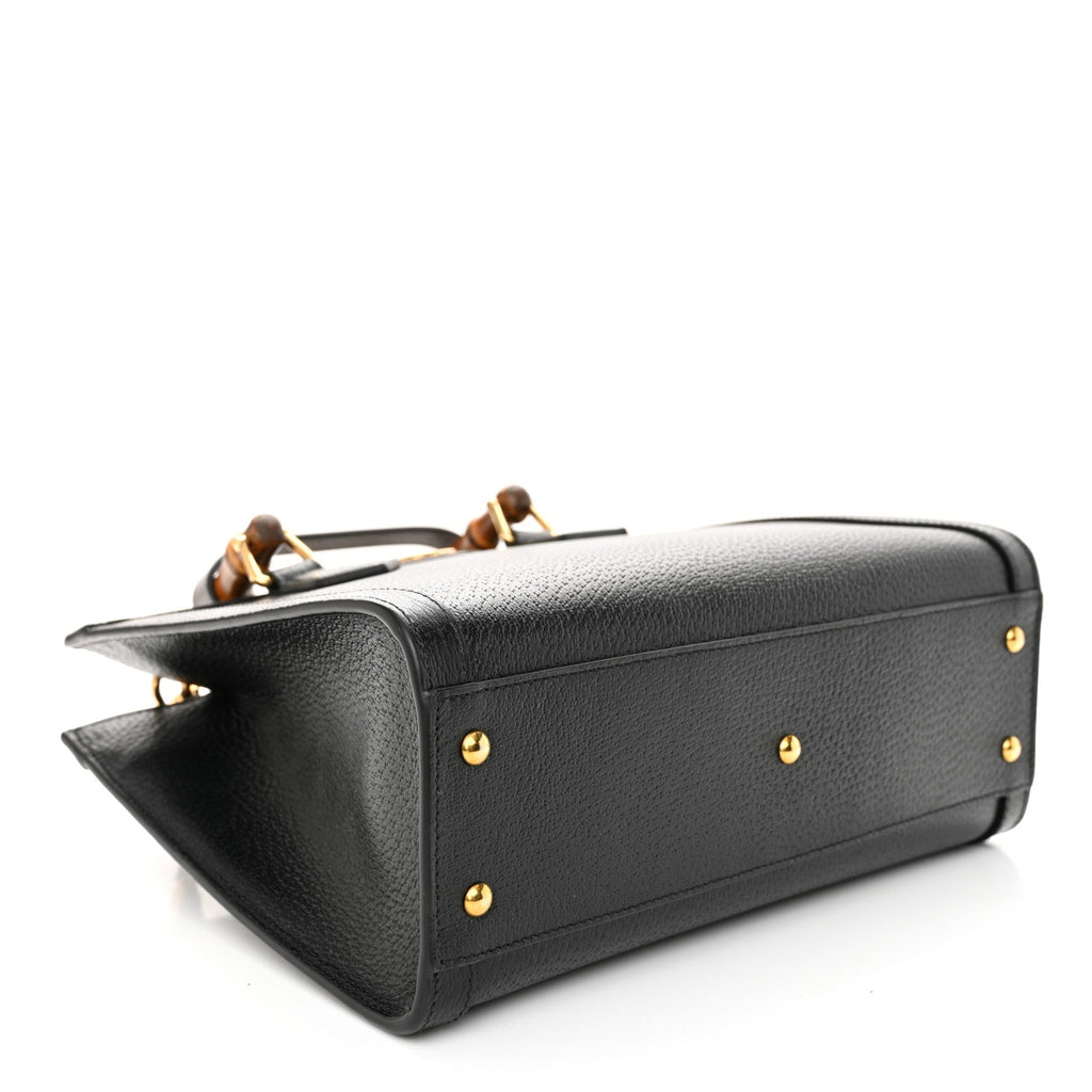 Textured Dollar Calfskin Web Small Diana Tote Bag Black Dusty Grey