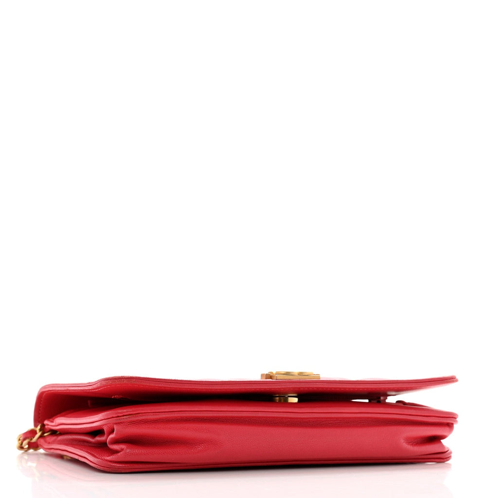 Lambskin Quilted Boy Wallet On Chain WOC Dark Fuchsia