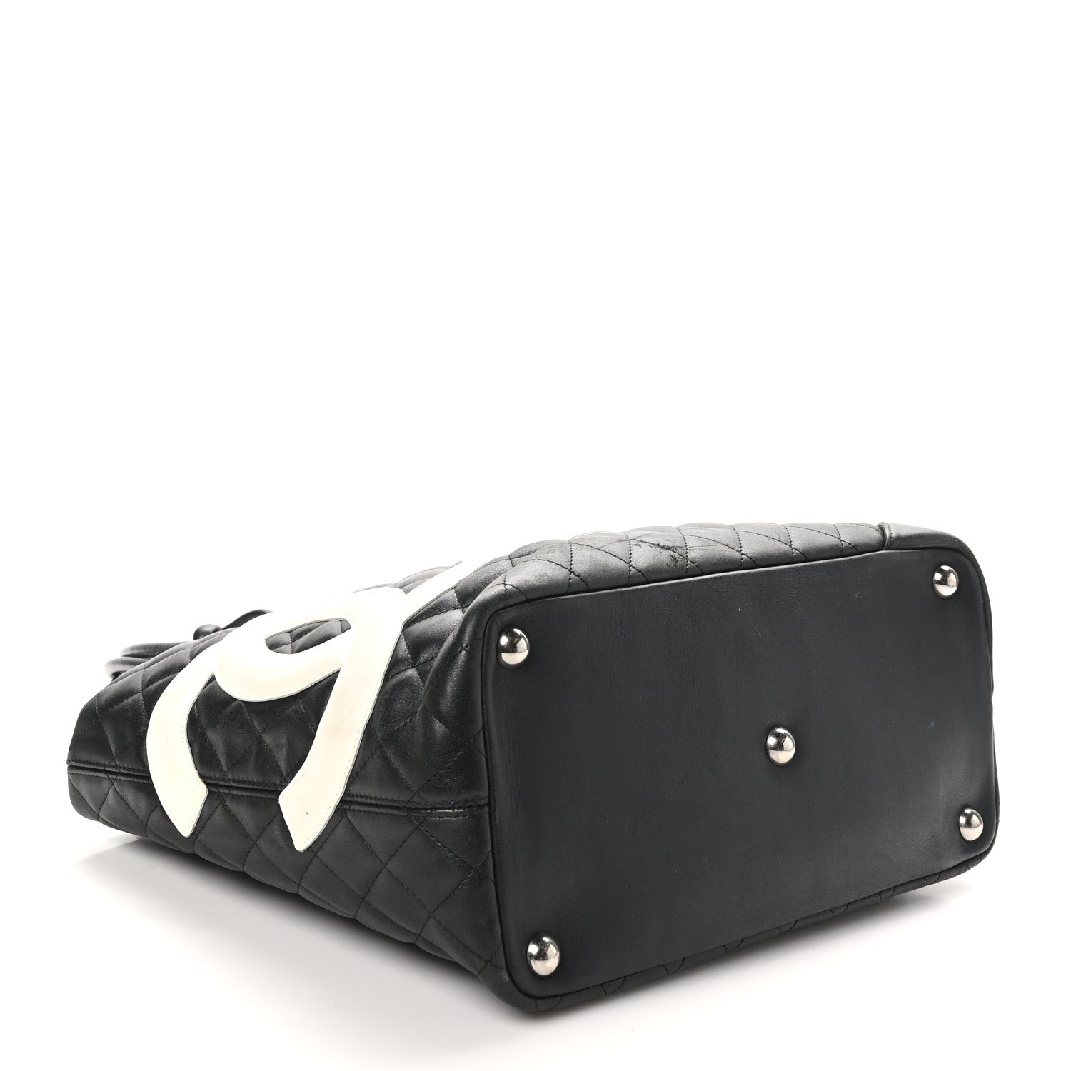 Calfskin Quilted Large Cambon Tote Black White