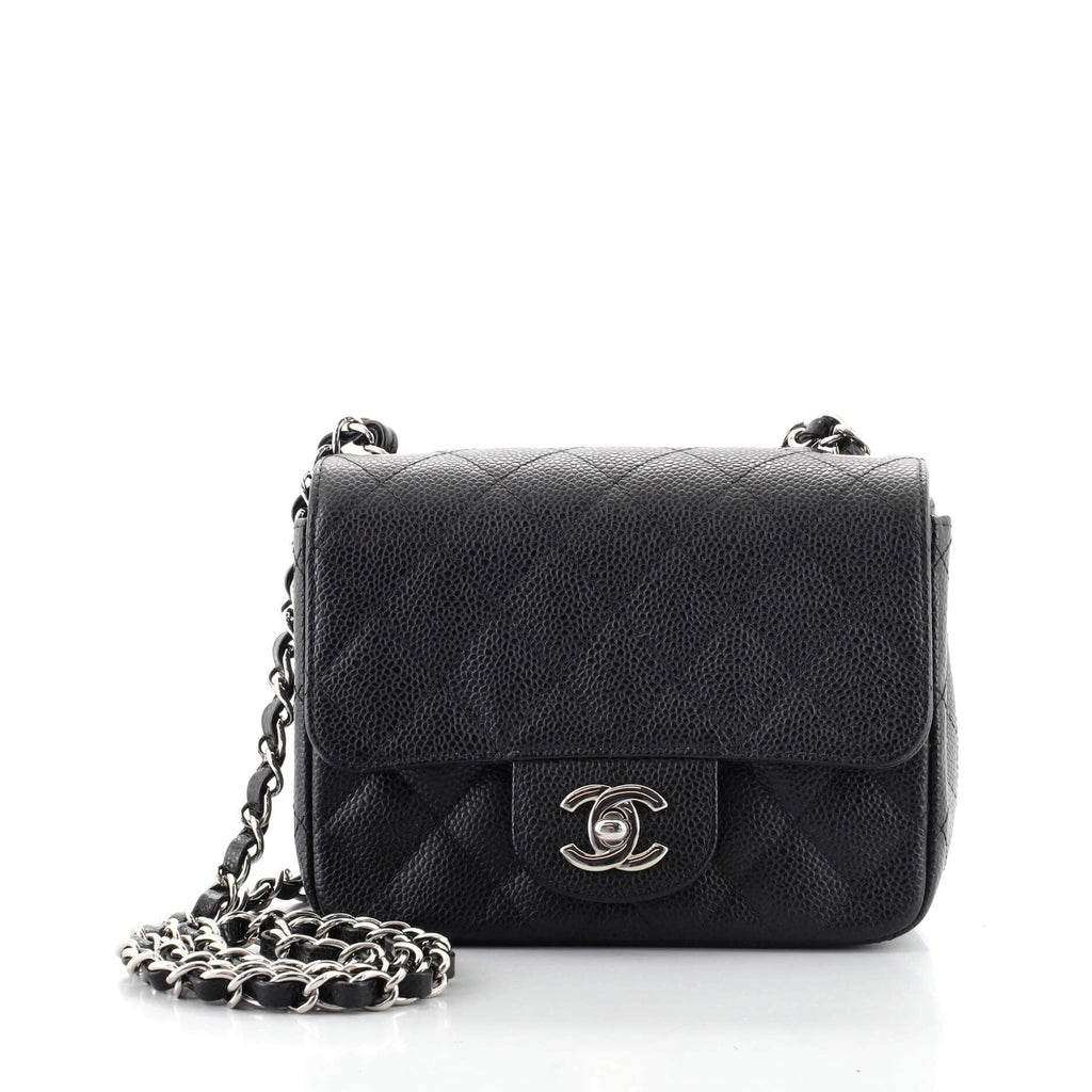 Square Classic Single Flap Bag Quilted Caviar Mini