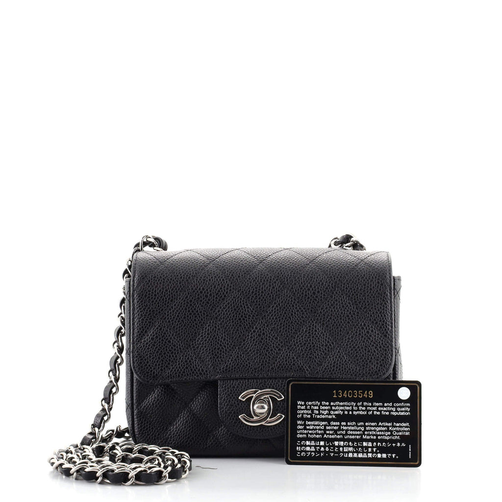 Square Classic Single Flap Bag Quilted Caviar Mini