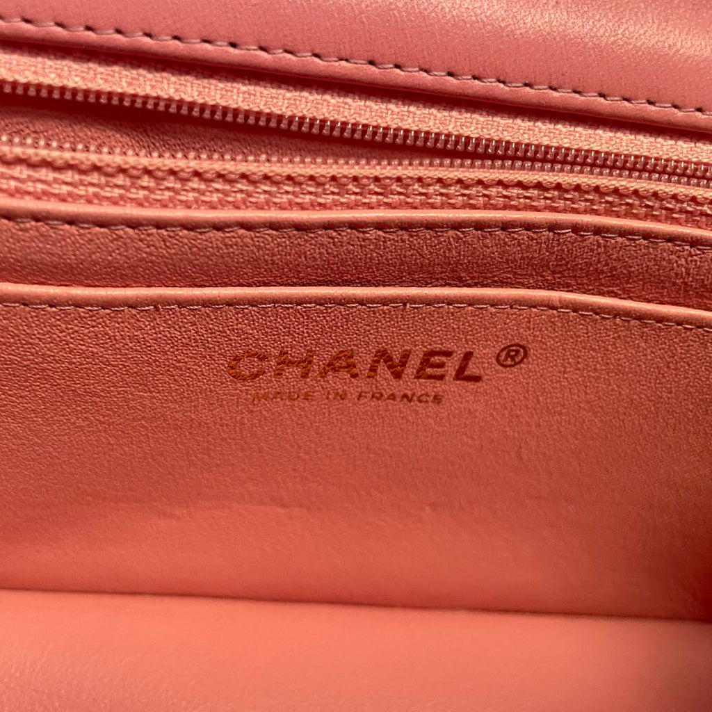 Chanel Tweed Classic Mini Flap Rectangle Bag in White and Pink with Gold Hardware