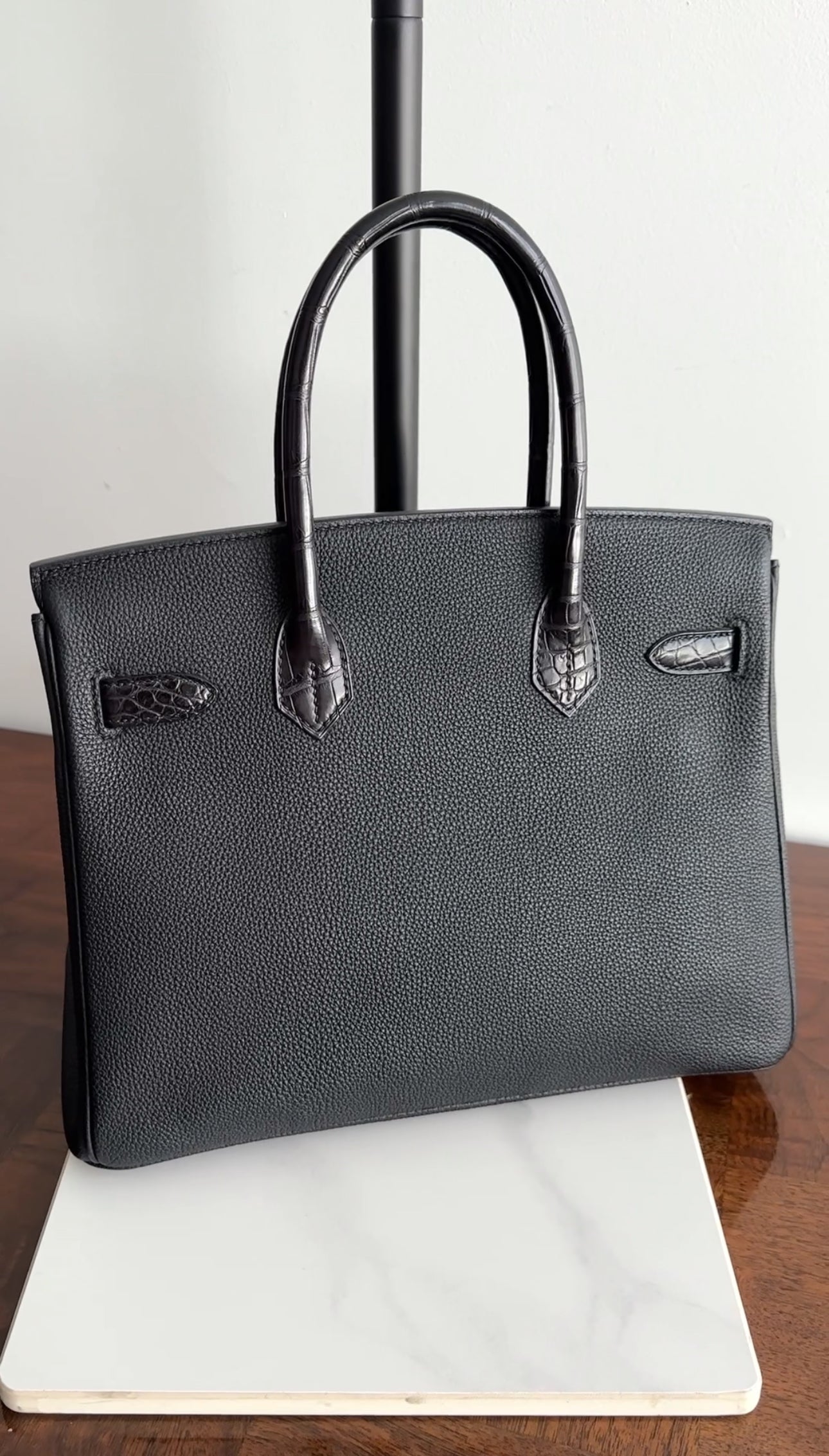 Hermes 2019 Black Noir Birkin 30cm Touch Alligator Togo Bag