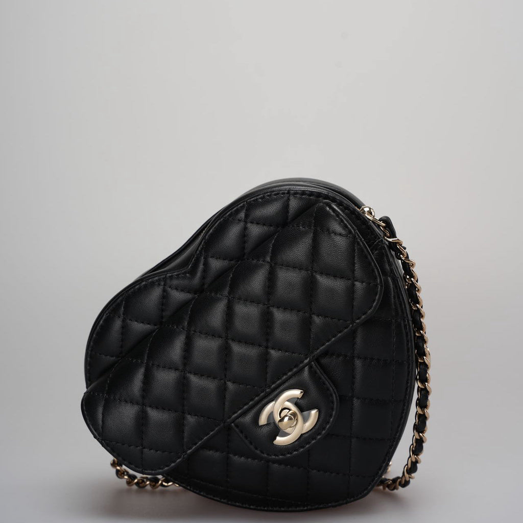 Chanel Large Heart Bag In Black Quilted Lambskin Leather