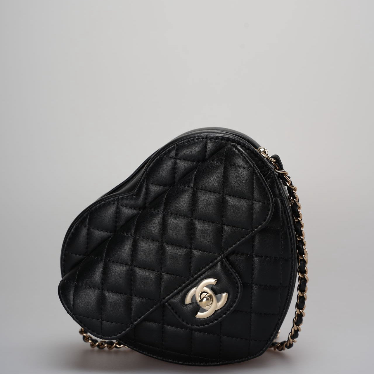 Chanel Large Heart Bag In Black Quilted Lambskin Leather