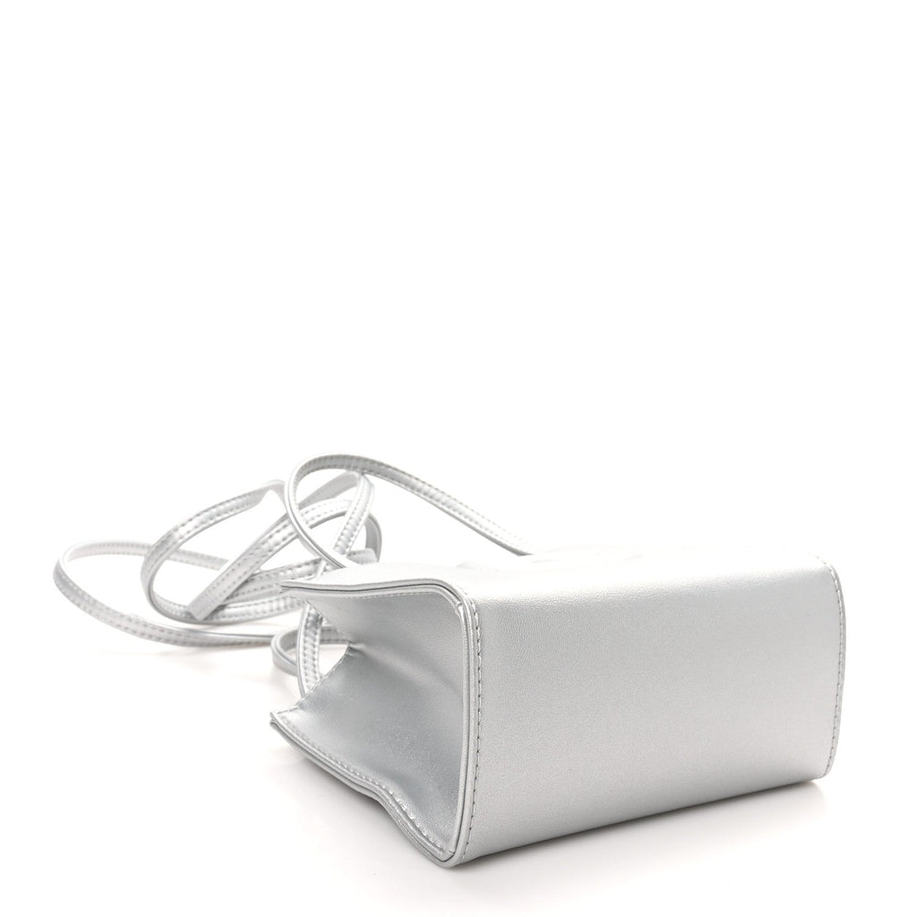 Metallic Vegan Leather Small Shopping Bag Silver