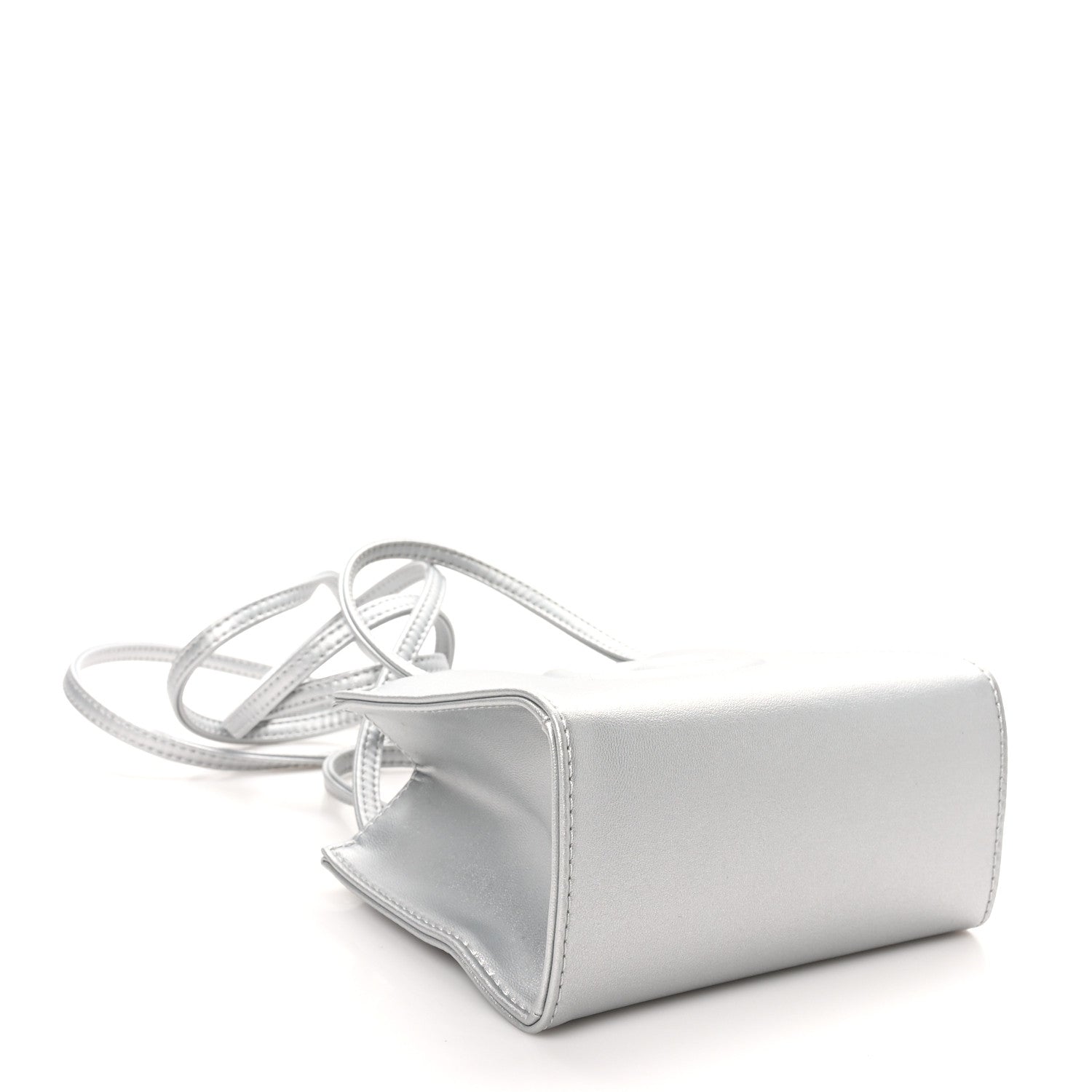Metallic Vegan Leather Small Shopping Bag Silver