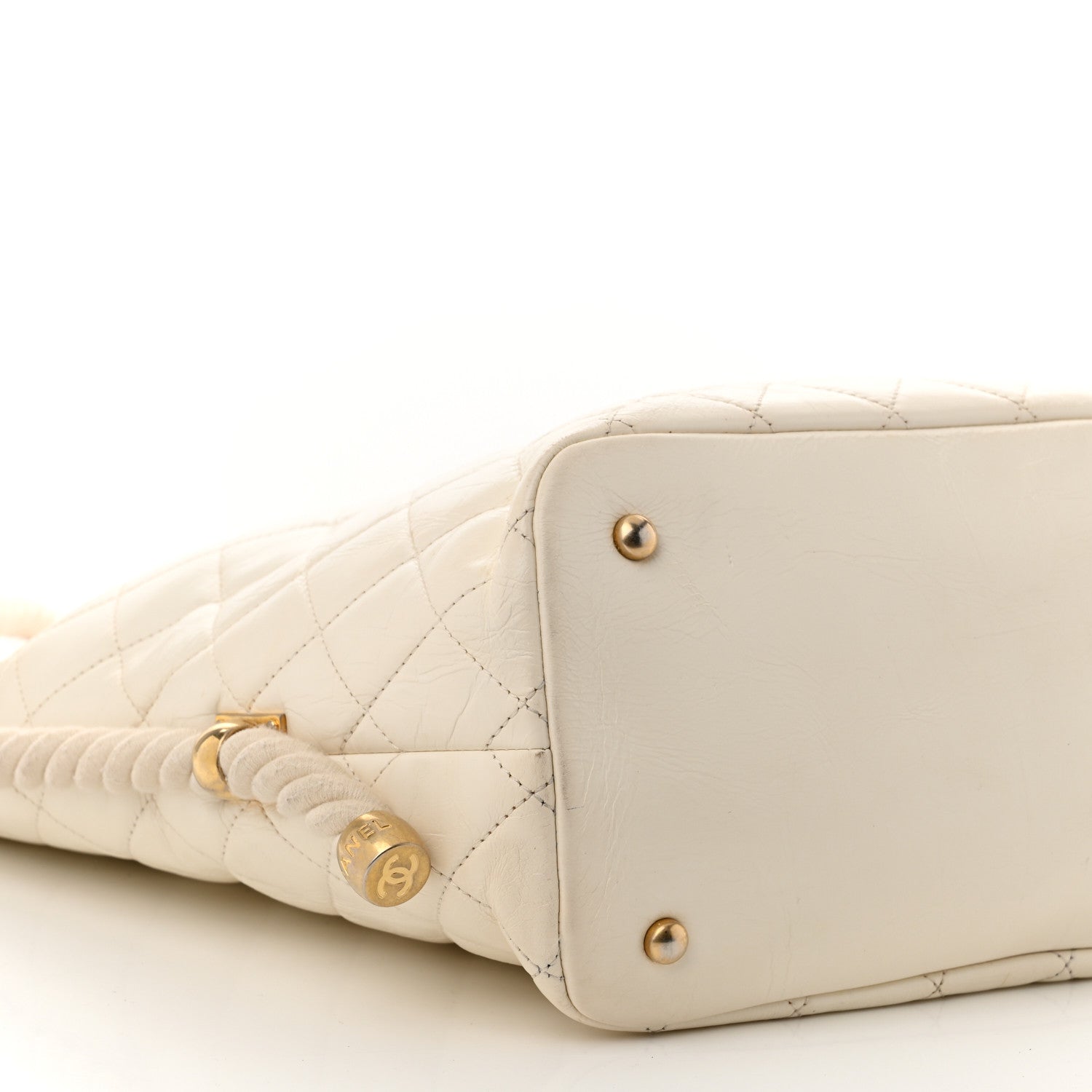 Crumpled Calfskin En Vogue Rope Hobo Bag White