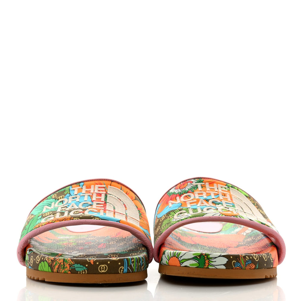 X THE NORTH FACE Nylon Floral Womens Slide Sandals 37 Military Green Orange Soft Pink