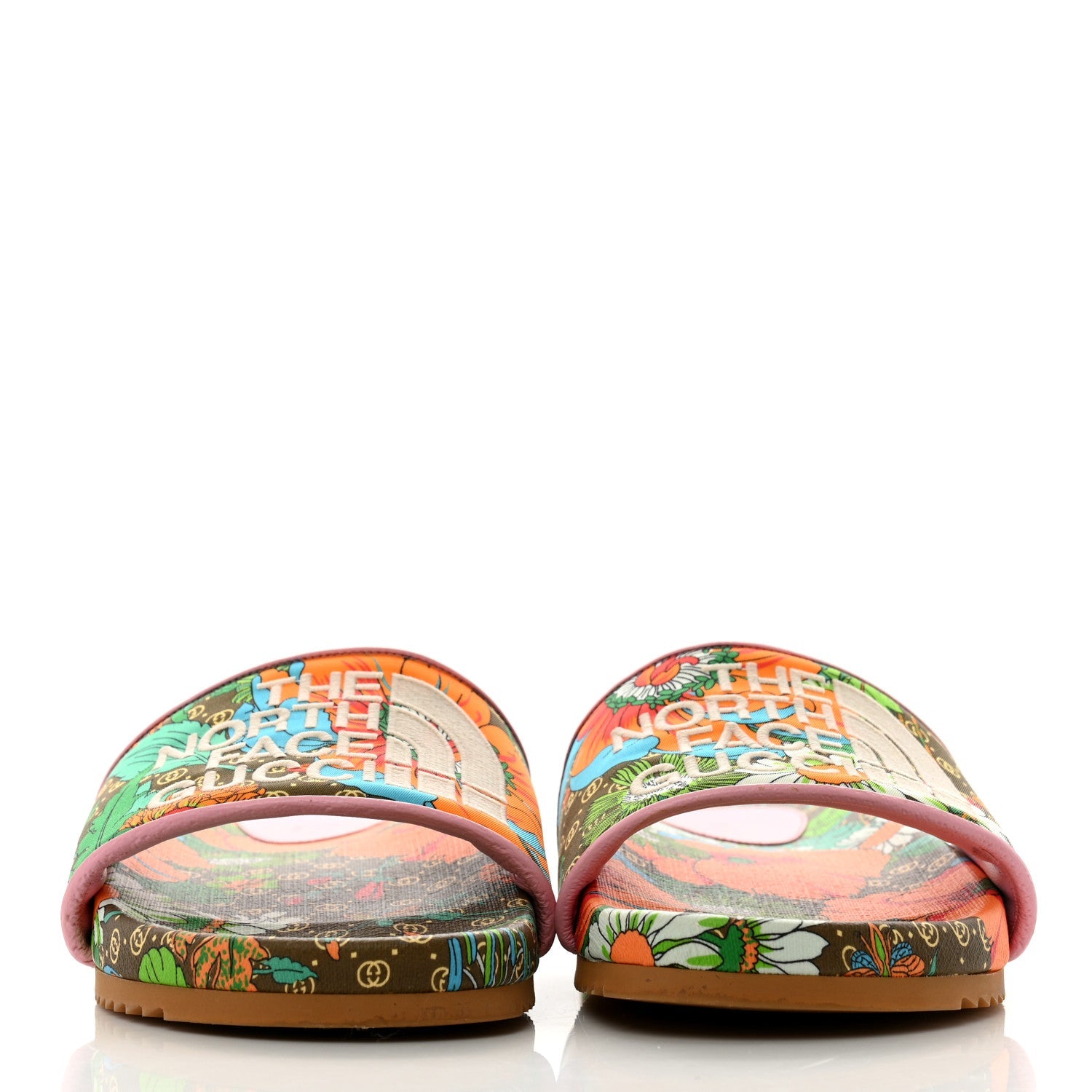 X THE NORTH FACE Nylon Floral Womens Slide Sandals 37 Military Green Orange Soft Pink