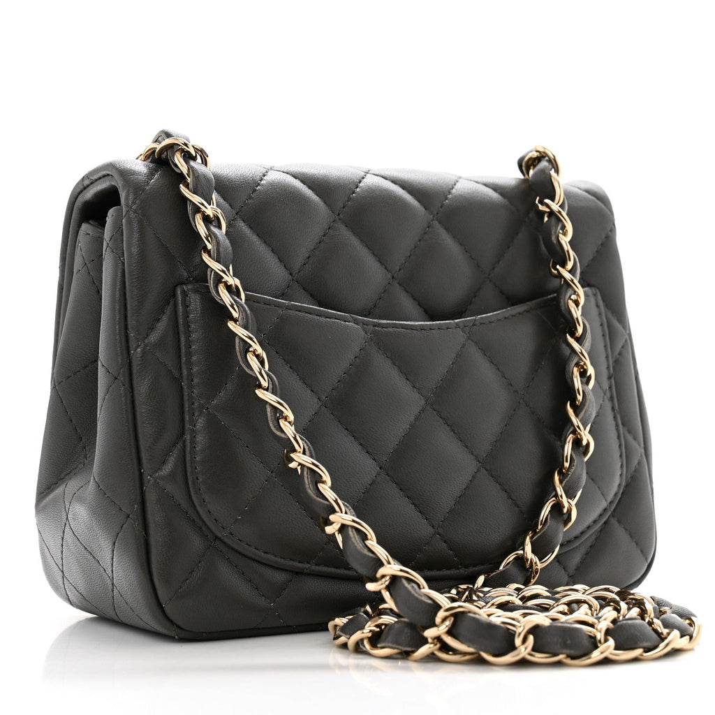 Lambskin Quilted Mini Square Flap Dark Grey