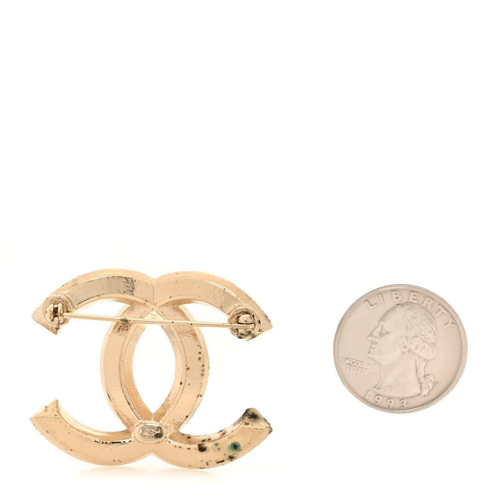 Baguette Crystal CC Brooch Gold