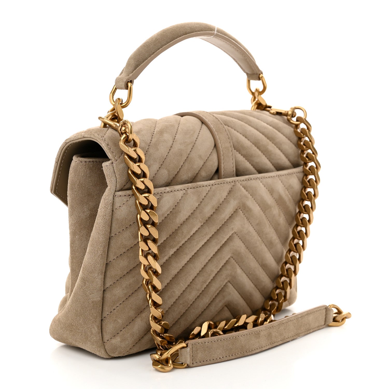 Suede Matelasse Chevron Monogram Medium College Bag Matte Gold