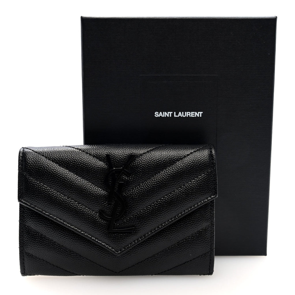 Grain De Poudre Matelasse Chevron Small Monochome Monogram Envelope Wallet Black