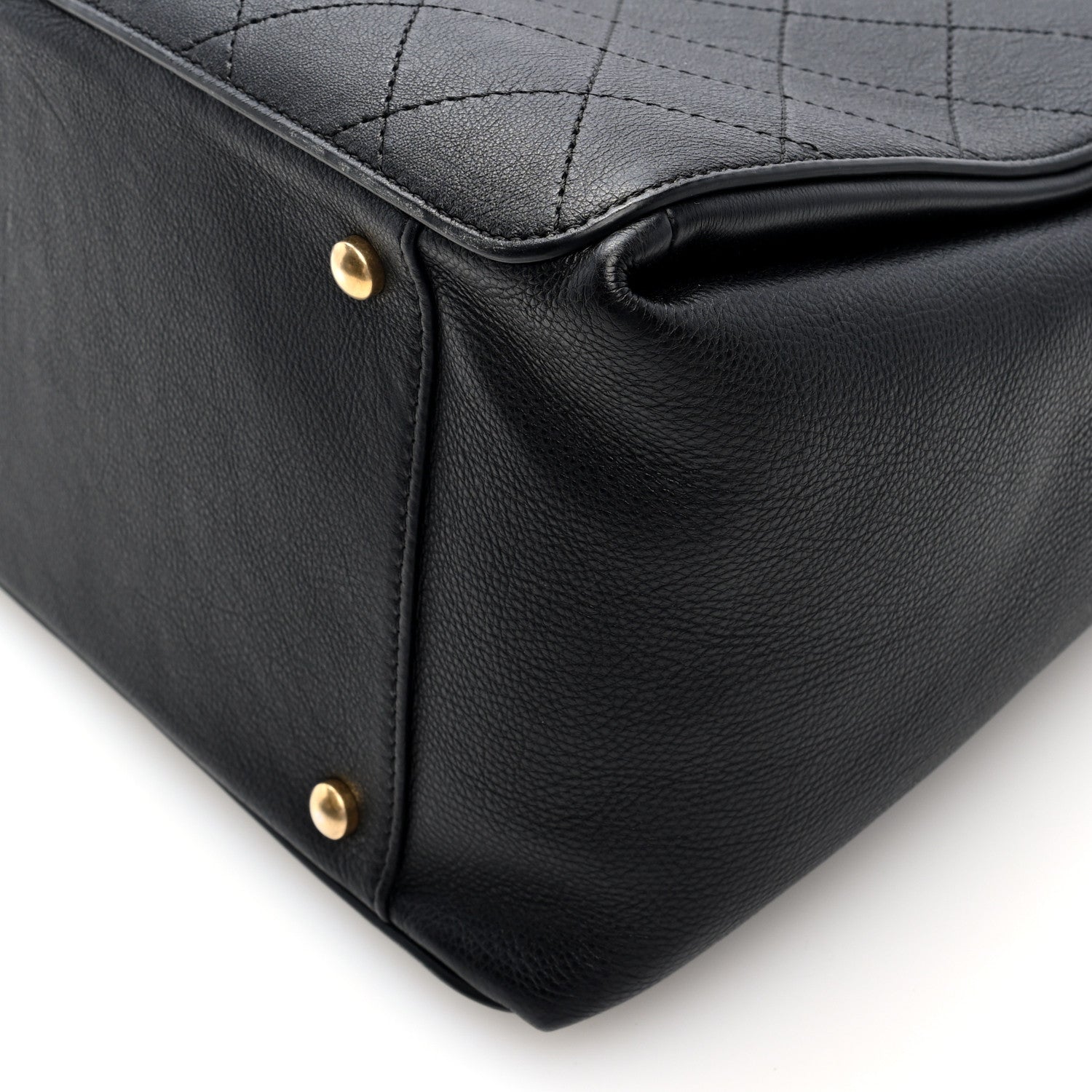 Calfskin Stitched Large Straight Lines Shopping Tote Black