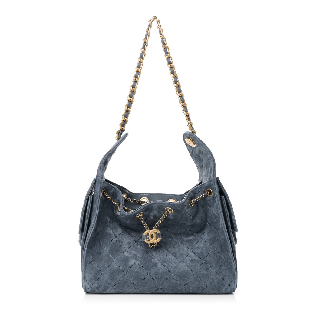 Suede Quilted Small Chanel 25 Handbag Blue