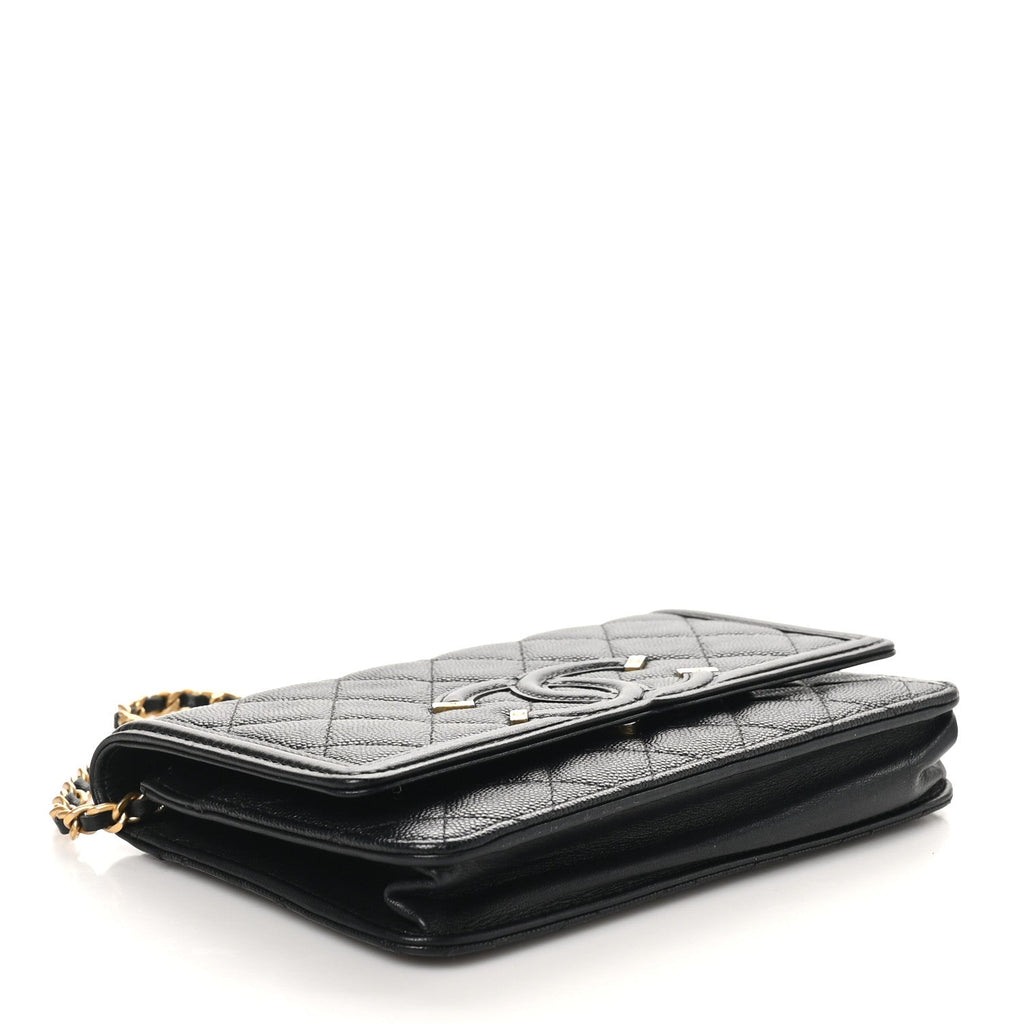 Caviar Quilted CC Filigree Wallet On Chain WOC Black